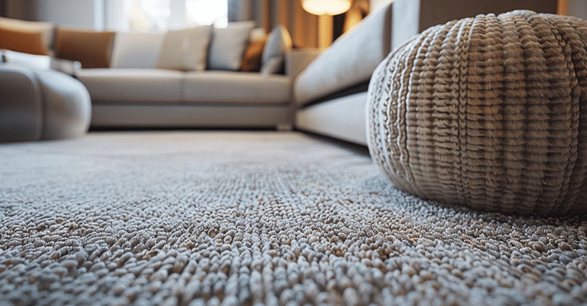 Beige loop pile carpet in a sitting room